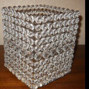 Faux Crystal Silver wire Holder 8" x 6" x 6"  - for flameless candle / tissue